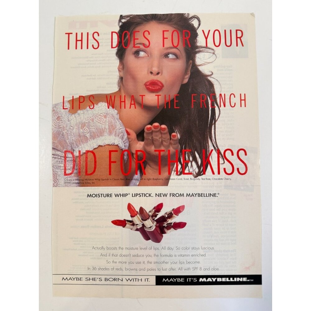 Vintage 1995 Maybelline Christy Turlington Makeup Advertisement Print Ad